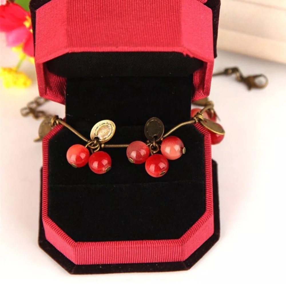 Copper & Red Berry Cherry Floral Boho Bracelet